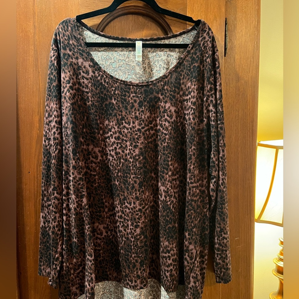 LuLaRoe Lynnae Animal Print Long Sleeve Top - Black and Brown